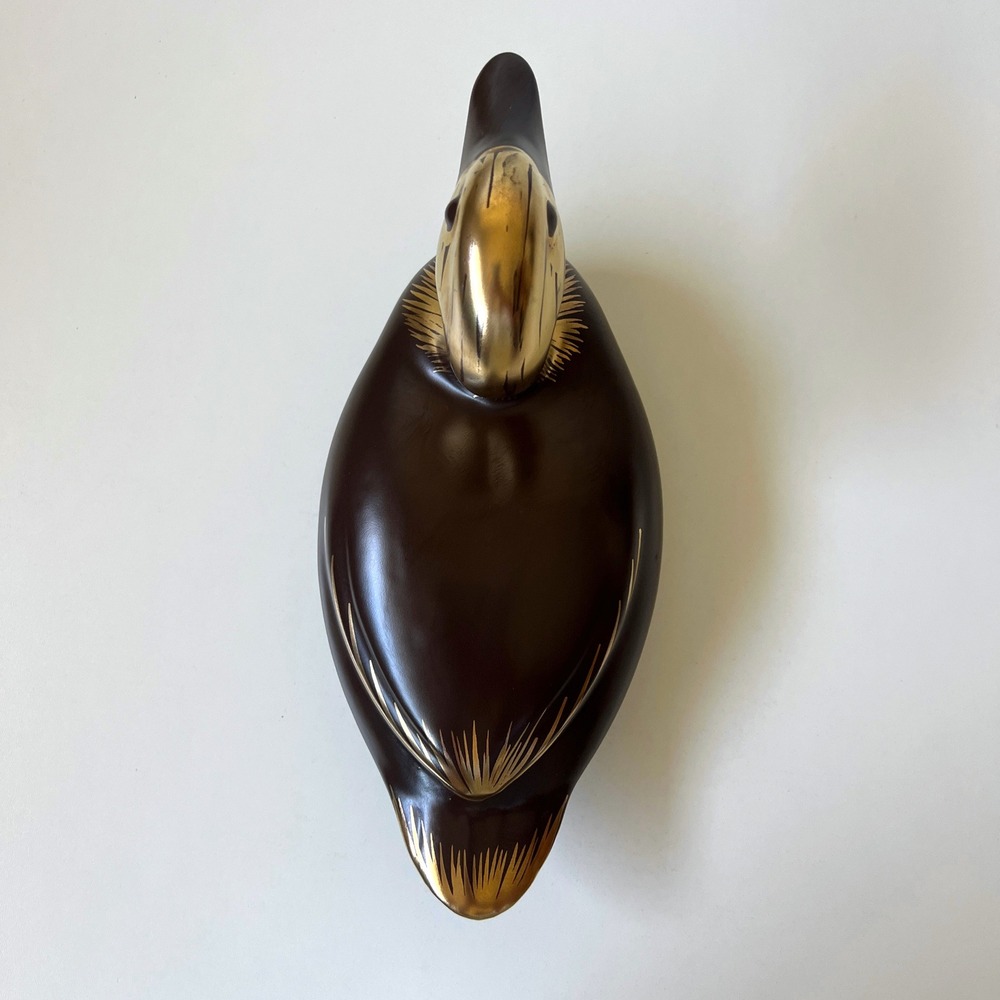 Vintage Brown Gold Ceramic Duck Figurine Mid Century Modern Bird Decor 12" - Picture 5 of 12